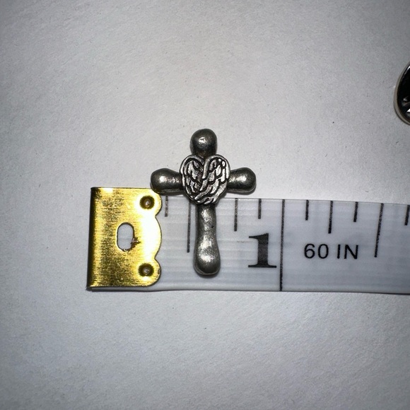 Pewter Cross with wings Lapel Pin - Picture 5 of 7